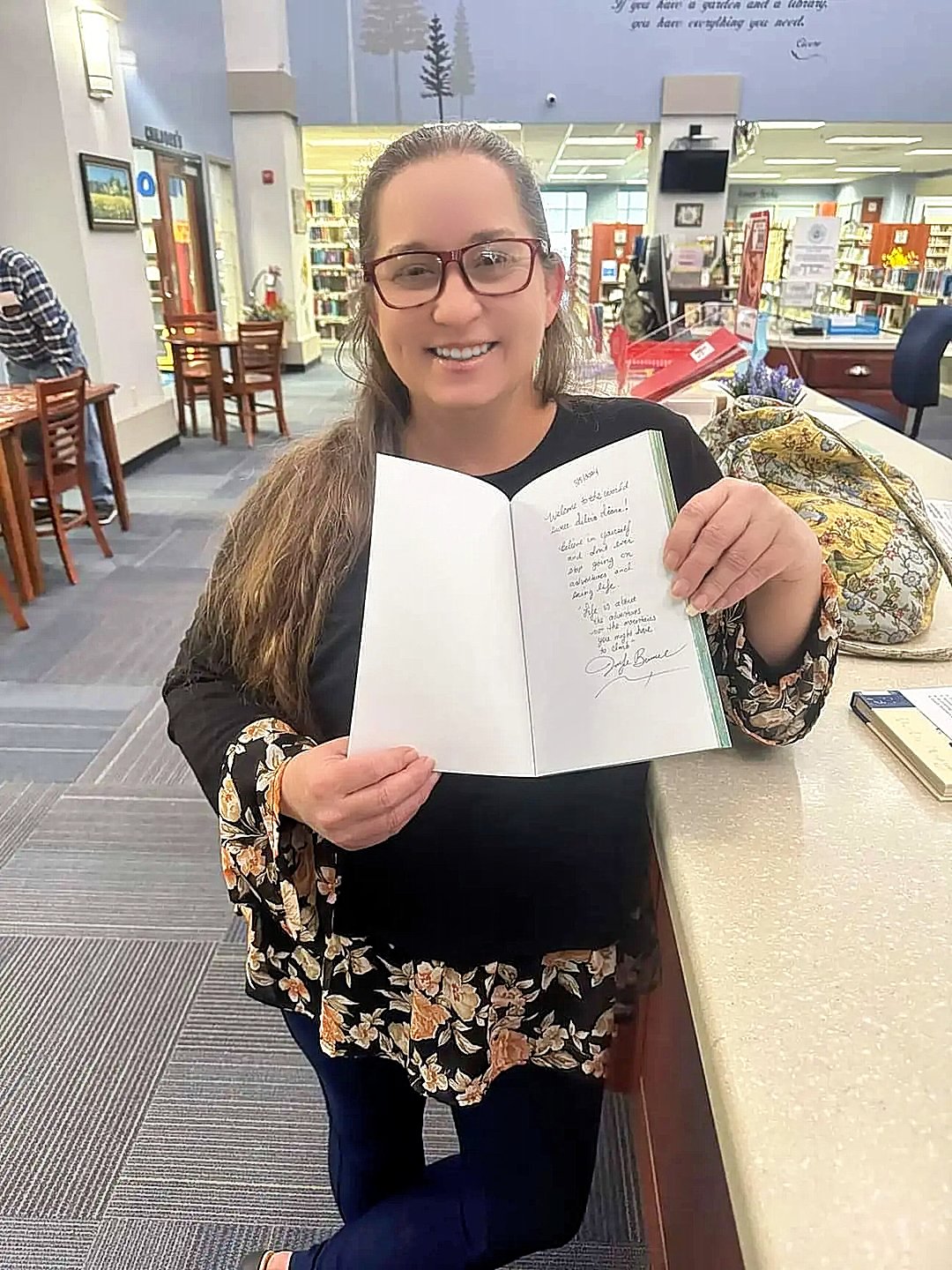 Signing Pip's book for Jenn's niece